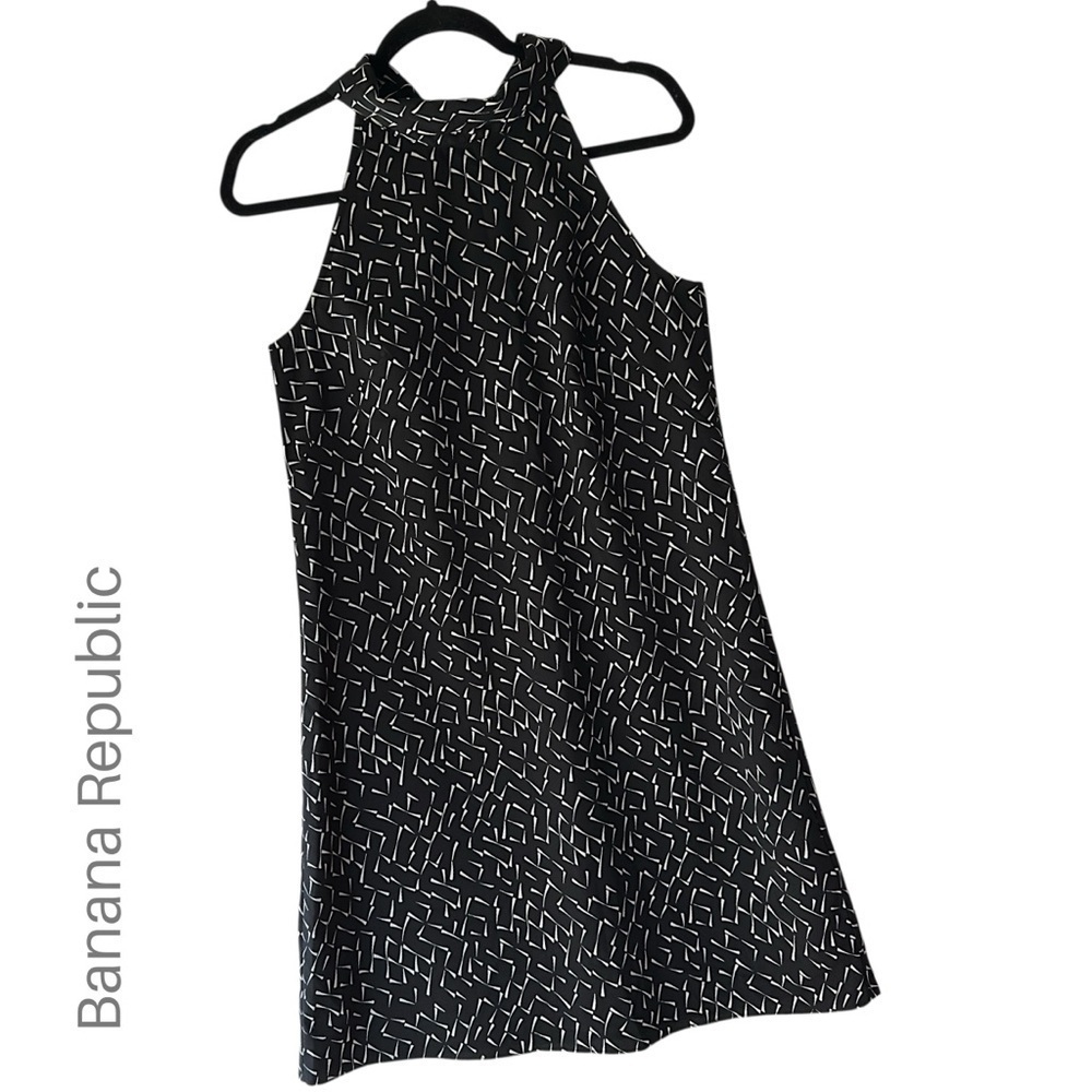 BANANA REPUBLIC | NWOT BLACK & WHITE PRINT HALTER TIE NECK DRESS BACK ZIPPER | 6
